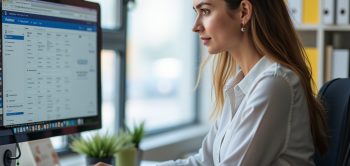 Professionnelle travaillant sur un logiciel bureautique pour la gestion de données sur tableur